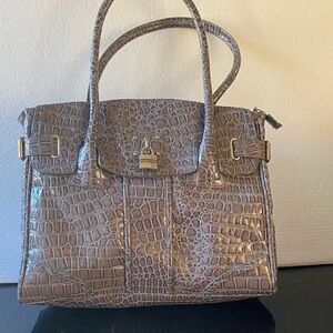 New York & Company Crocodile-Embossed Brown Satchel